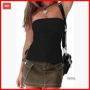 Strapless Backless Tube Top Y2K Side Split Off Shoulder Sexy Going Out Tank